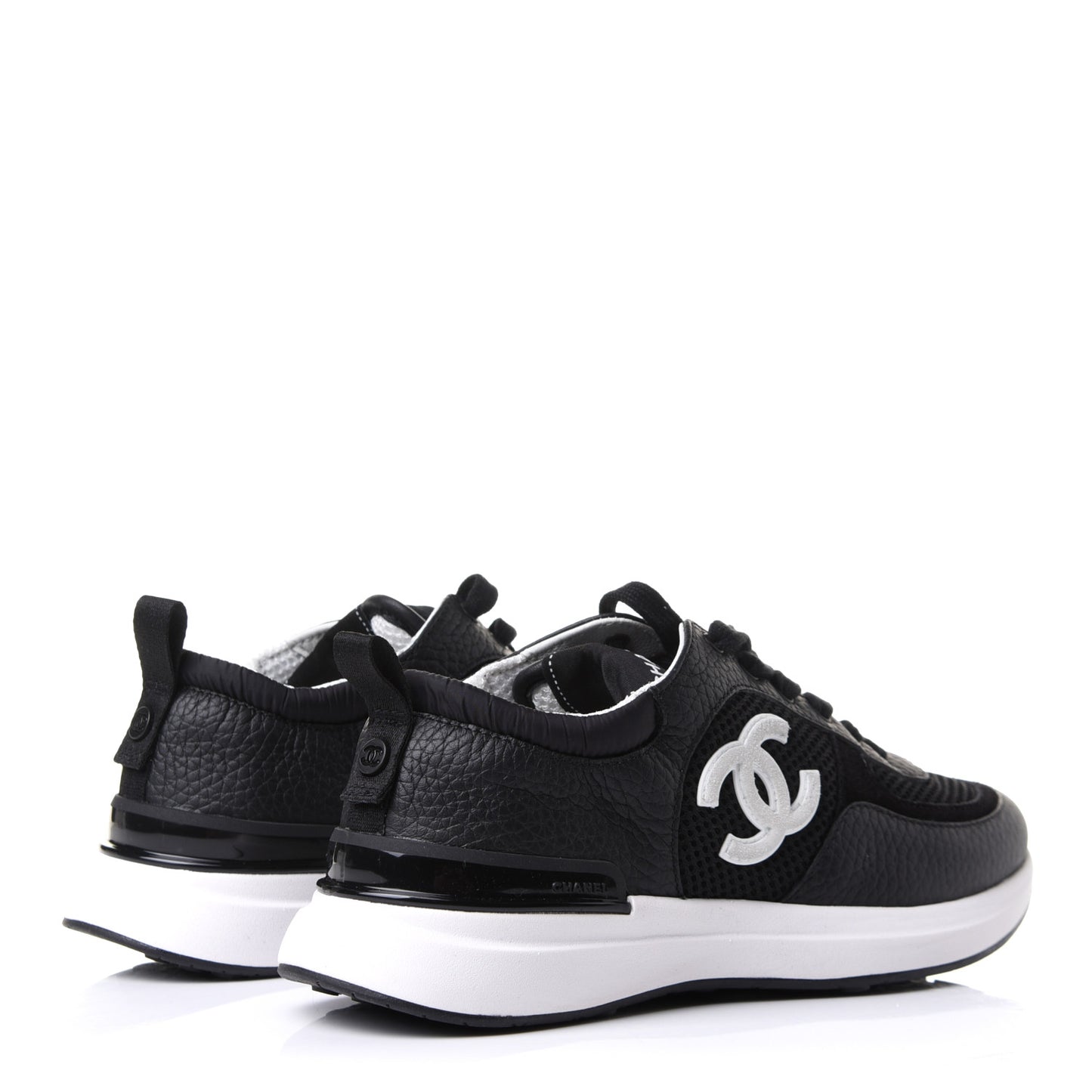Calfskin Mesh Lycra Suede Womens Logo Sneakers 36.5 Black