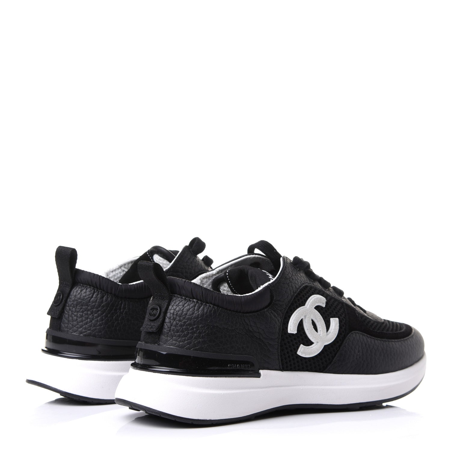 Chanel Calfskin Mesh Lycra Suede Womens Logo Sneakers 36.5 Black 4 of 8