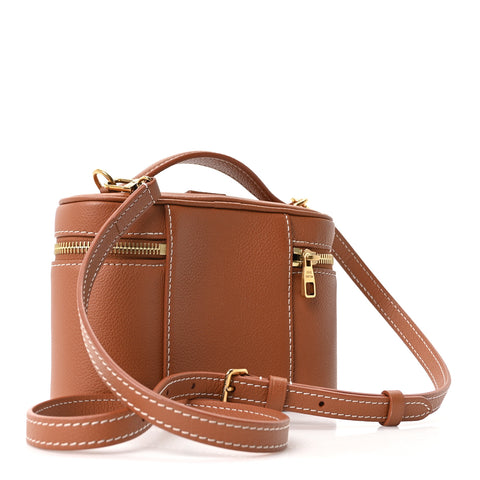 Grained Calfskin Low Key Vanity Pouch Cognac