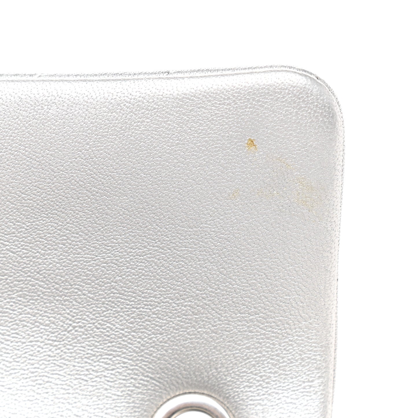 Metallic Lambskin Chevron Quilted Studded Mini Rectangular Flap Silver