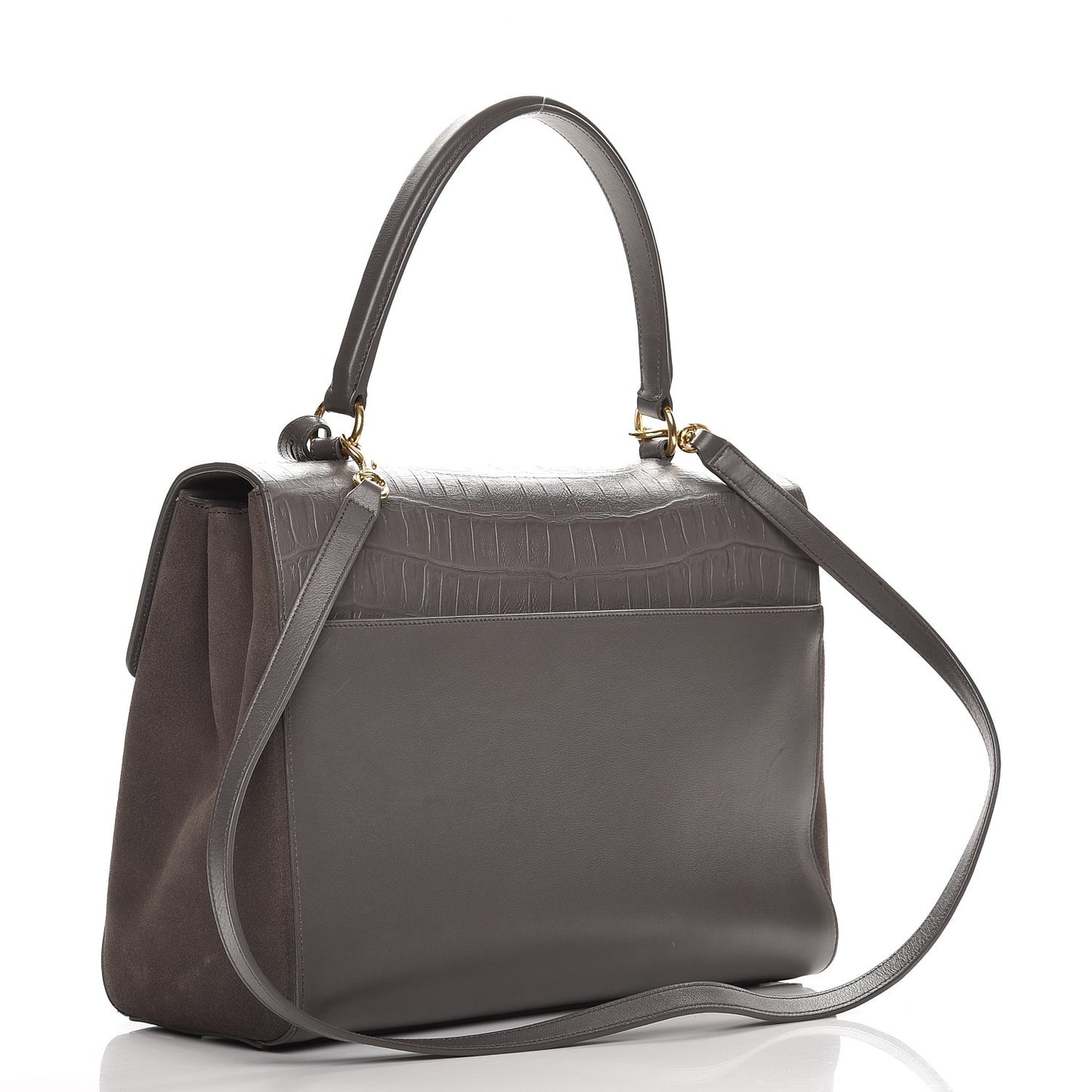 Calfskin Crocodile Embossed Medium Moujik Top Handle Bag Fog