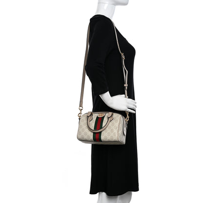 Gucci GG Supreme Monogram Textured Dollar Calfskin Web Ophidia Mini Top Handle Bag Beige Mystic White Oatmeal 2 of 9