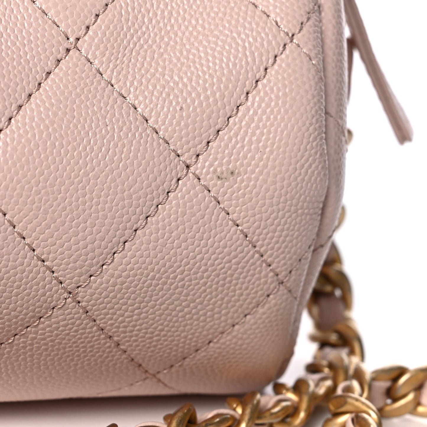 Shiny Lambskin Quilted Small Fashion Therapy Bowling Bag Beige