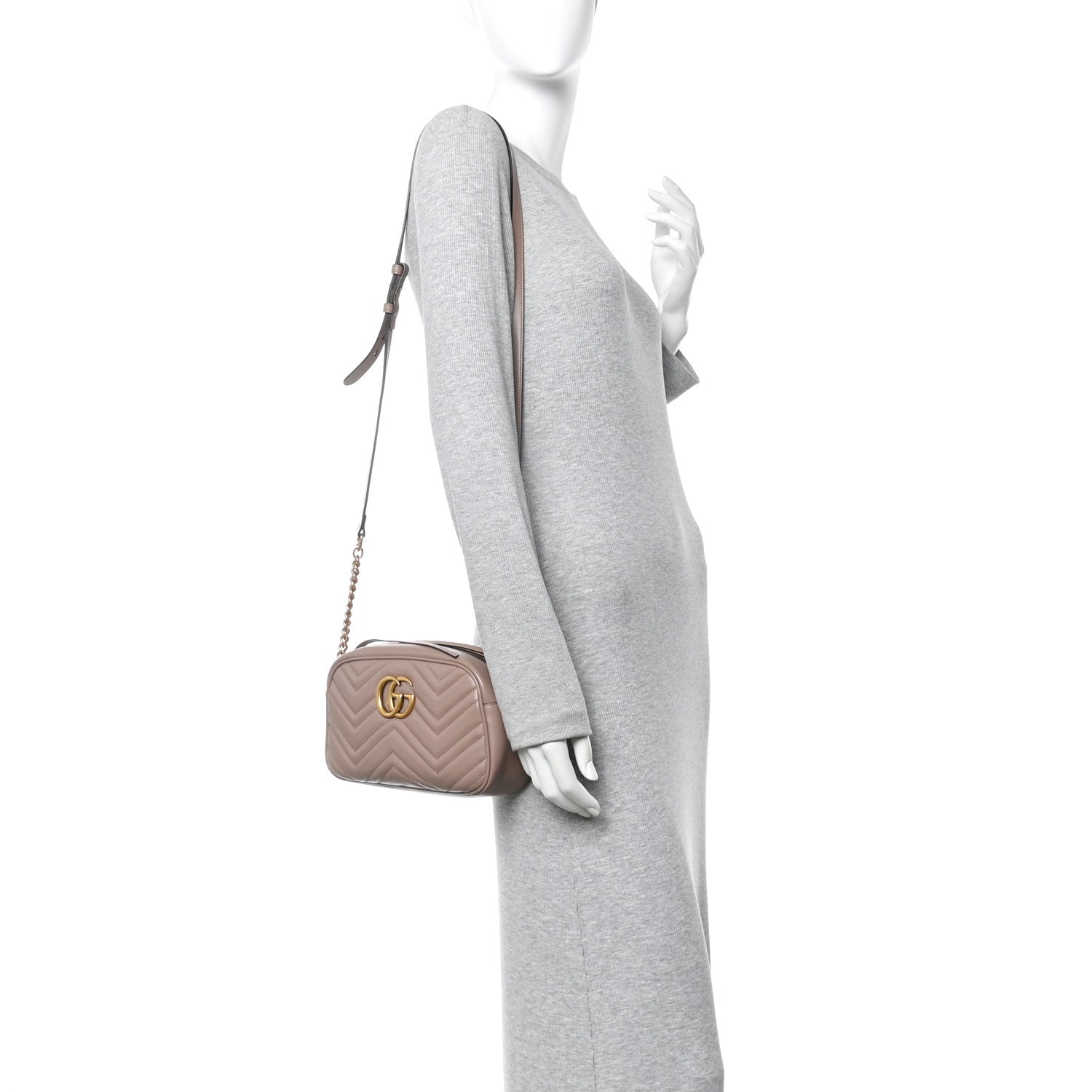 Gucci Calfskin Matelasse Small GG Marmont Chain Shoulder Bag Porcelain Rose 2 of 12