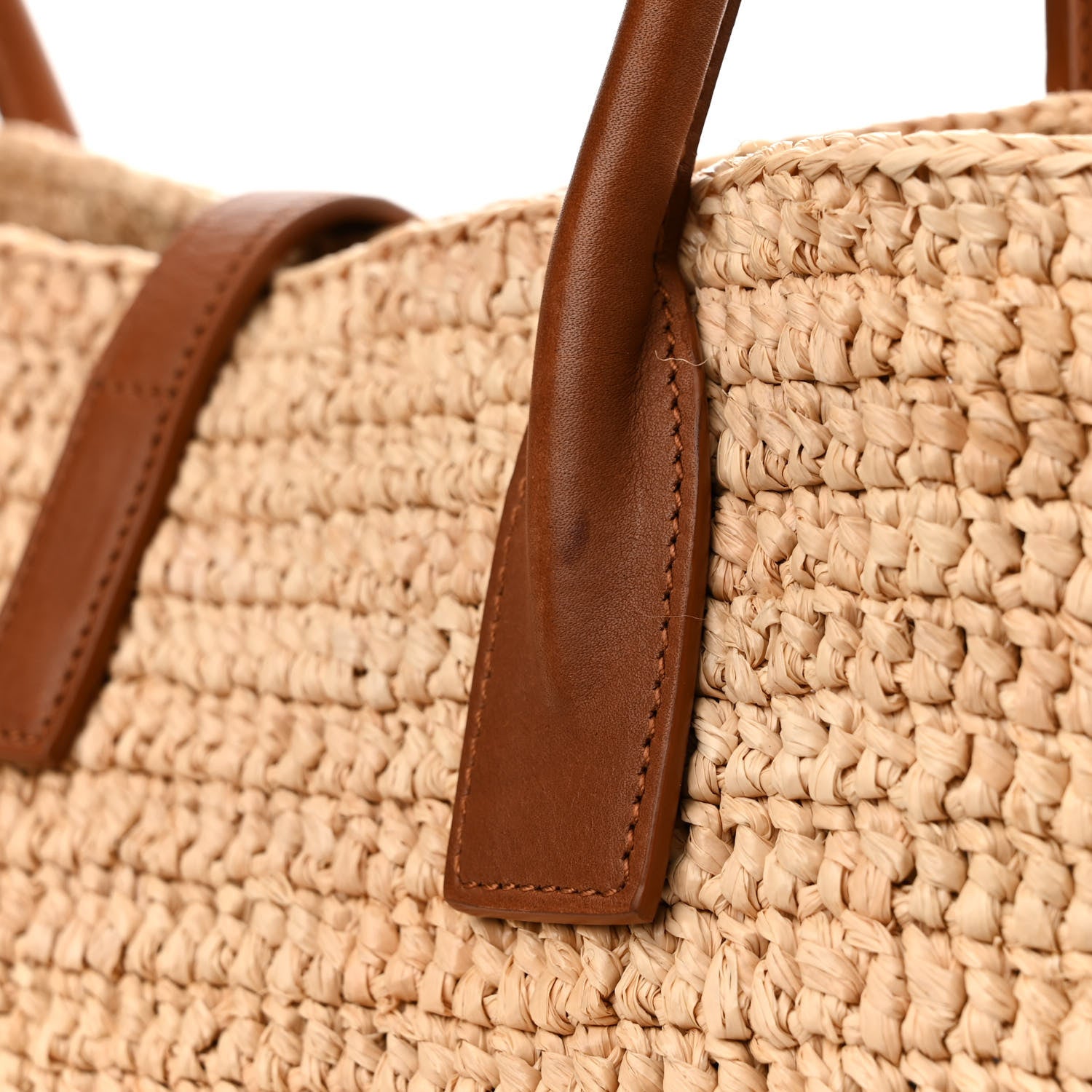 Saint Laurent Raffia Calfskin Panier Rectangle Tote Naturel Brick 10 of 11