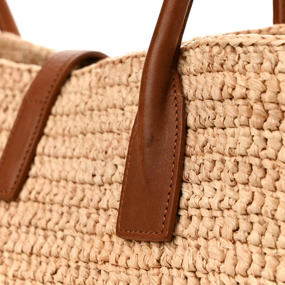 Saint Laurent Raffia Calfskin Panier Rectangle Tote Naturel Brick 10 of 11