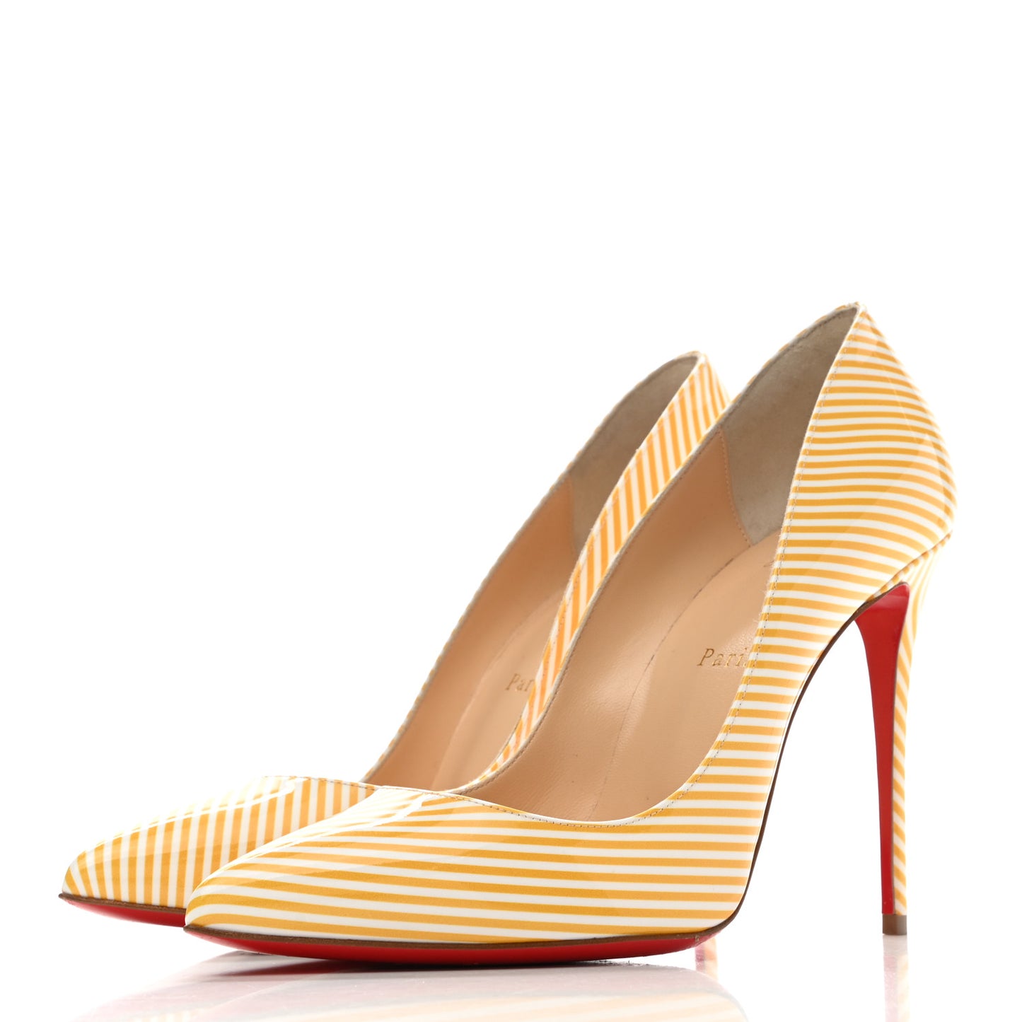 Patent Pigalle Follies Stripes 100 Pumps 39.5 Banana White