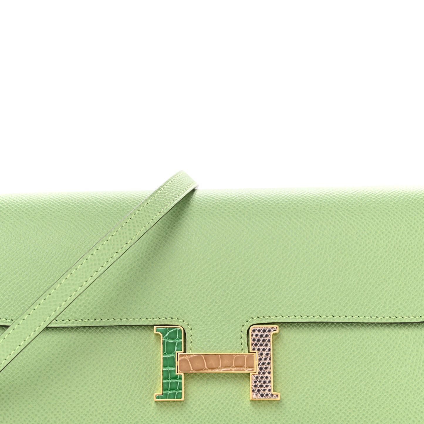 Epsom Alligator Lizard Constance Wallet To Go Vert Criquet Cactus Beige Sable Ombre
