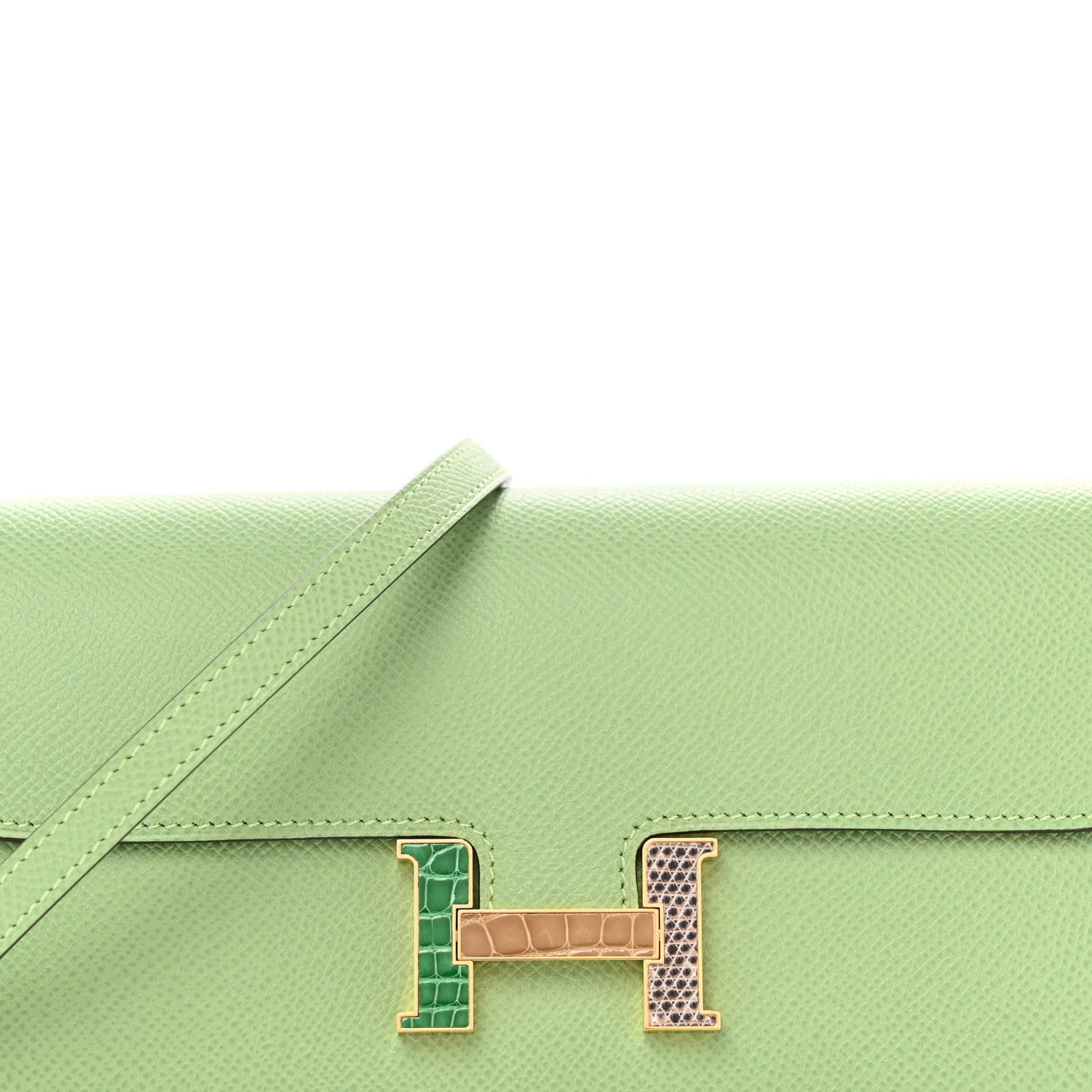 Hermes Epsom Alligator Lizard Constance Wallet To Go Vert Criquet Cactus Beige Sable Ombre 7 of 10