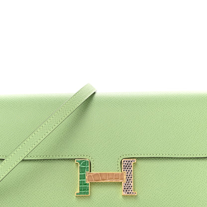 Hermes Epsom Alligator Lizard Constance Wallet To Go Vert Criquet Cactus Beige Sable Ombre 7 of 10