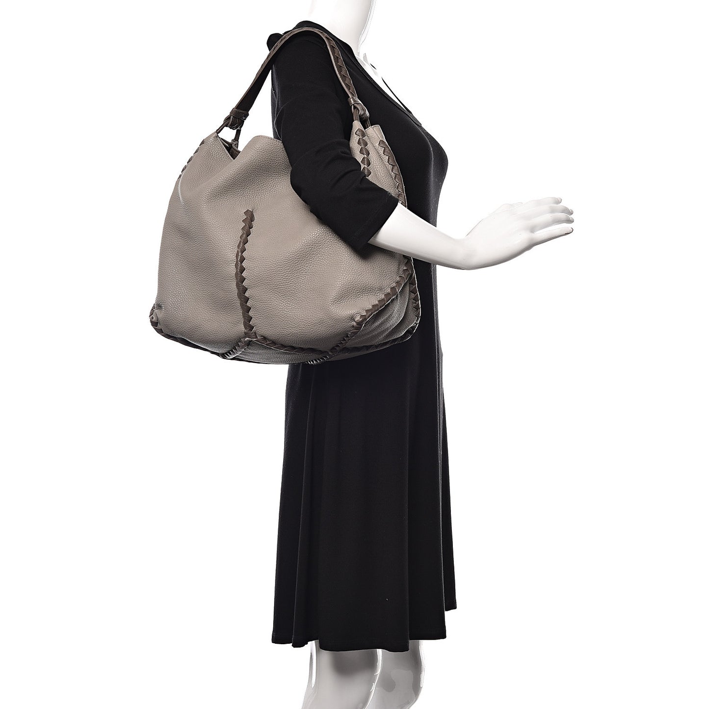 Washed Cervo Deerskin Shoulder Bag Dark Cement New Steel