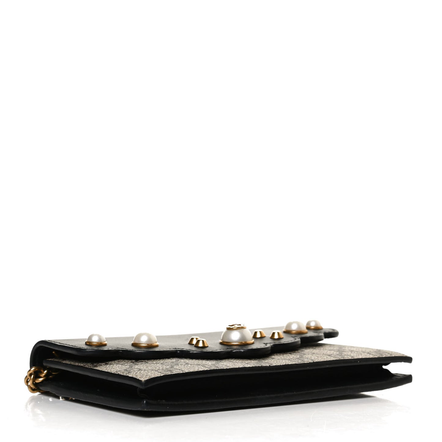 GG Supreme Monogram Mini Peony Pearly Wallet on Chain Black