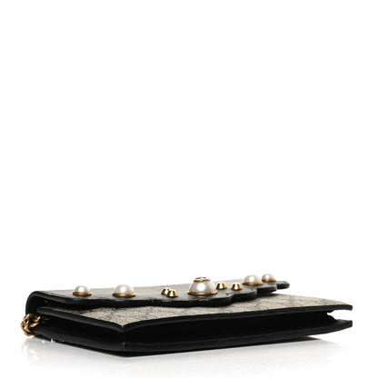 Gucci GG Supreme Monogram Mini Peony Pearly Wallet on Chain Black 4 of 11