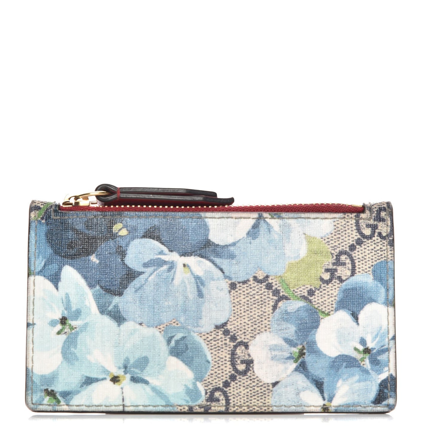 GG Supreme Monogram Blooms Coin Case Card Holder Beige Blue Navy Hibiscus Red