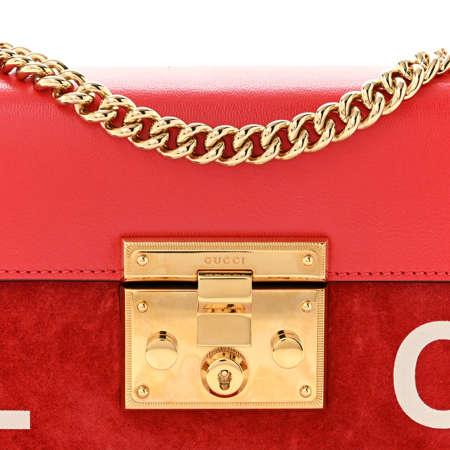 Gucci Suede Calfskin Valentine's Day Small Padlock Shoulder Bag Red 7 of 9