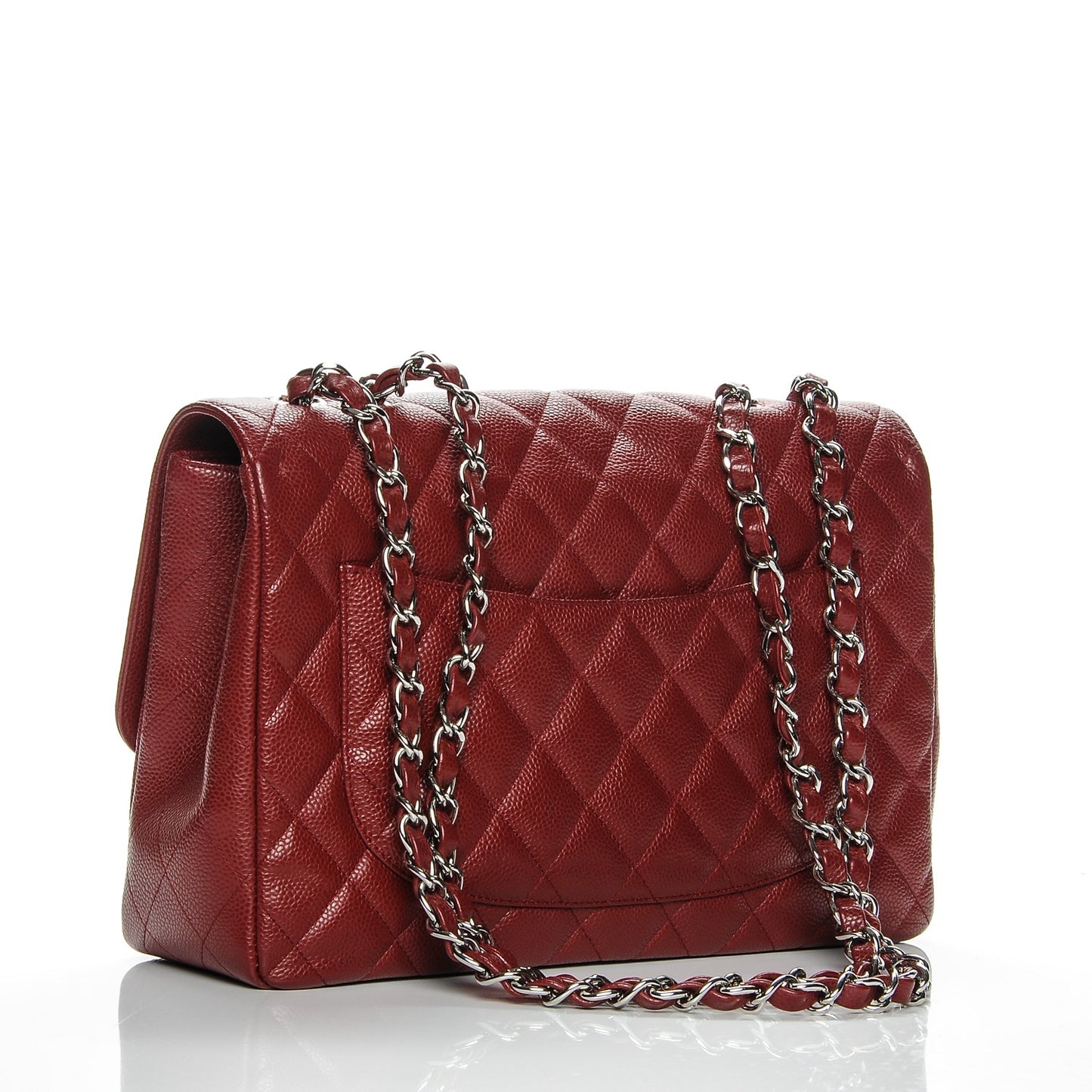 Caviar Quilted Jumbo Single Flap Dark Red