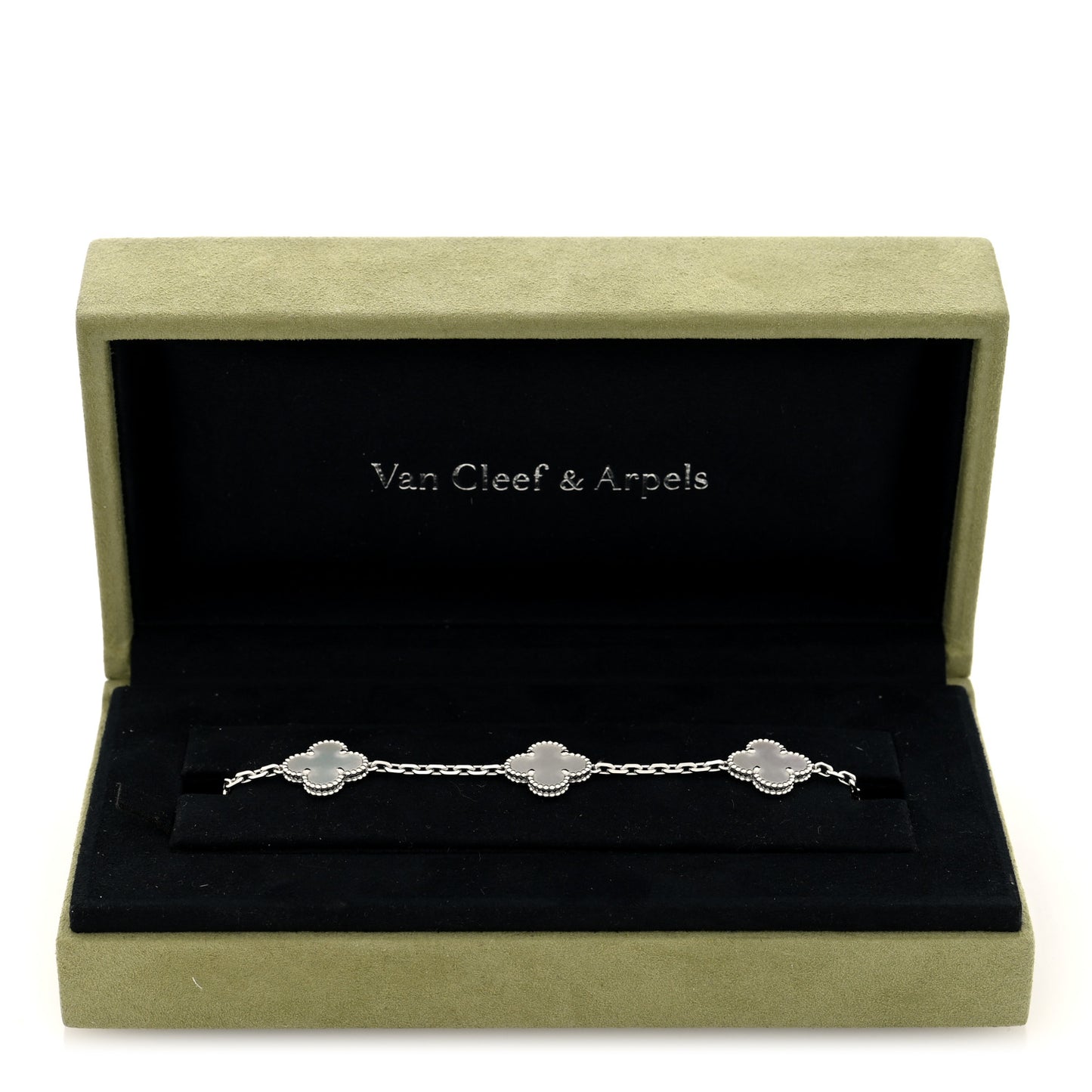18K White Gold Mother of Pearl 5 Motifs Vintage Alhambra Bracelet