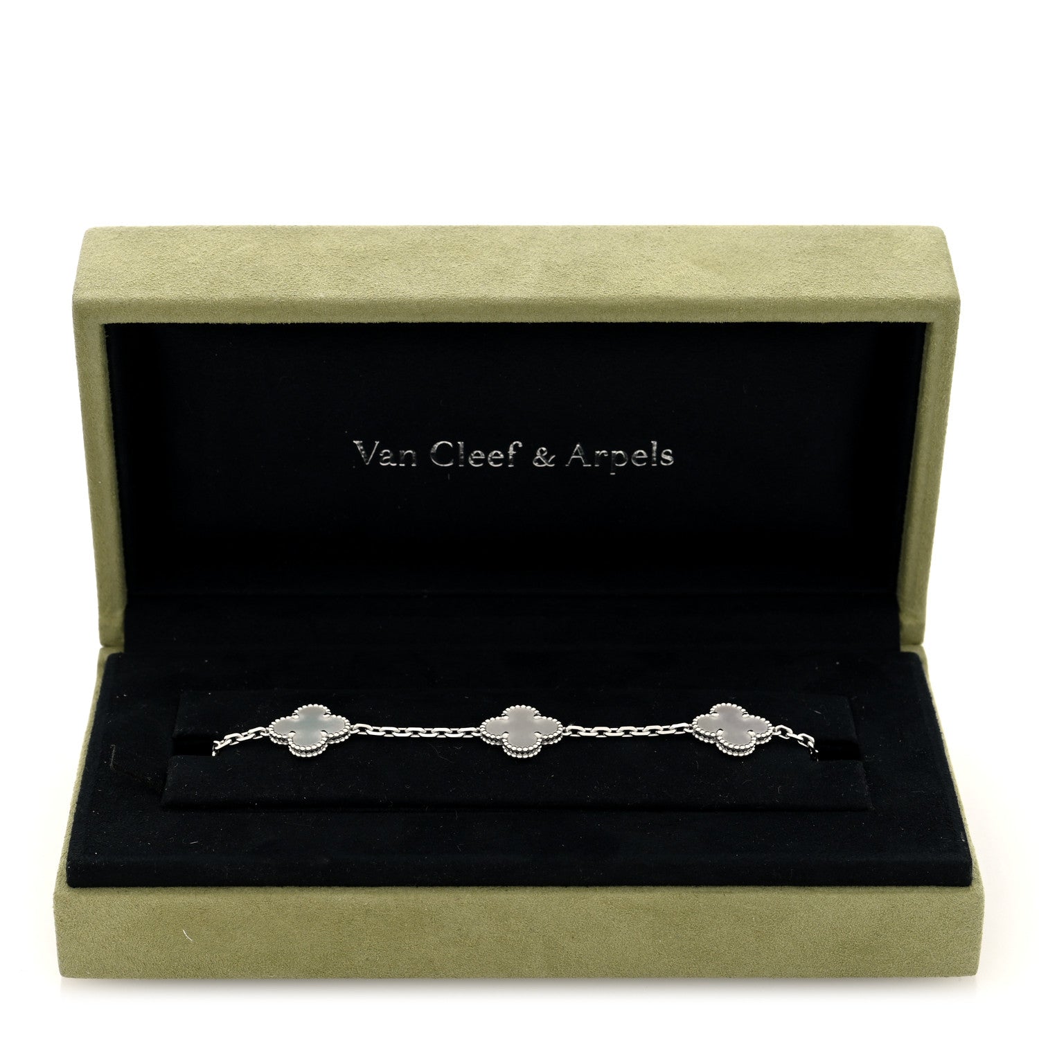 Van Cleef & Arpels 18K White Gold Mother of Pearl 5 Motifs Vintage Alhambra Bracelet 4 of 4