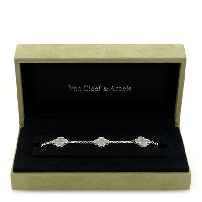 Van Cleef & Arpels 18K White Gold Mother of Pearl 5 Motifs Vintage Alhambra Bracelet 4 of 4