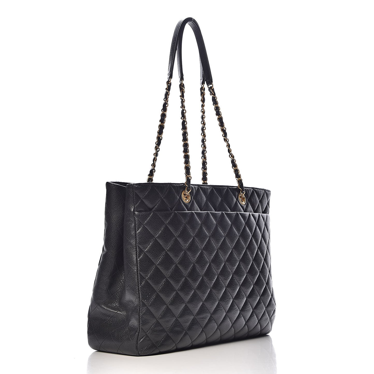Caviar Quilted Large Shopping Tote Black