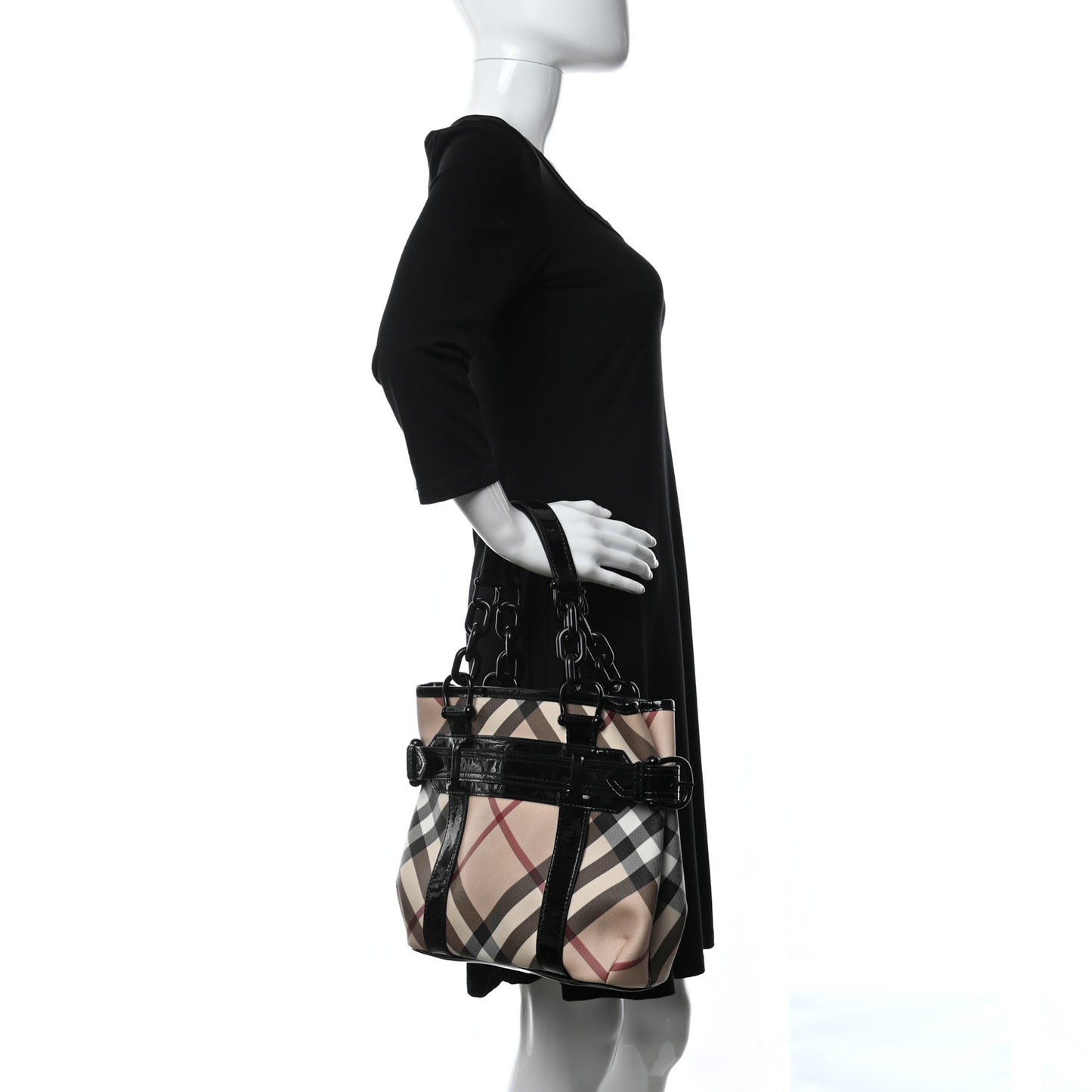 Nova Check Large Chain Tote Black