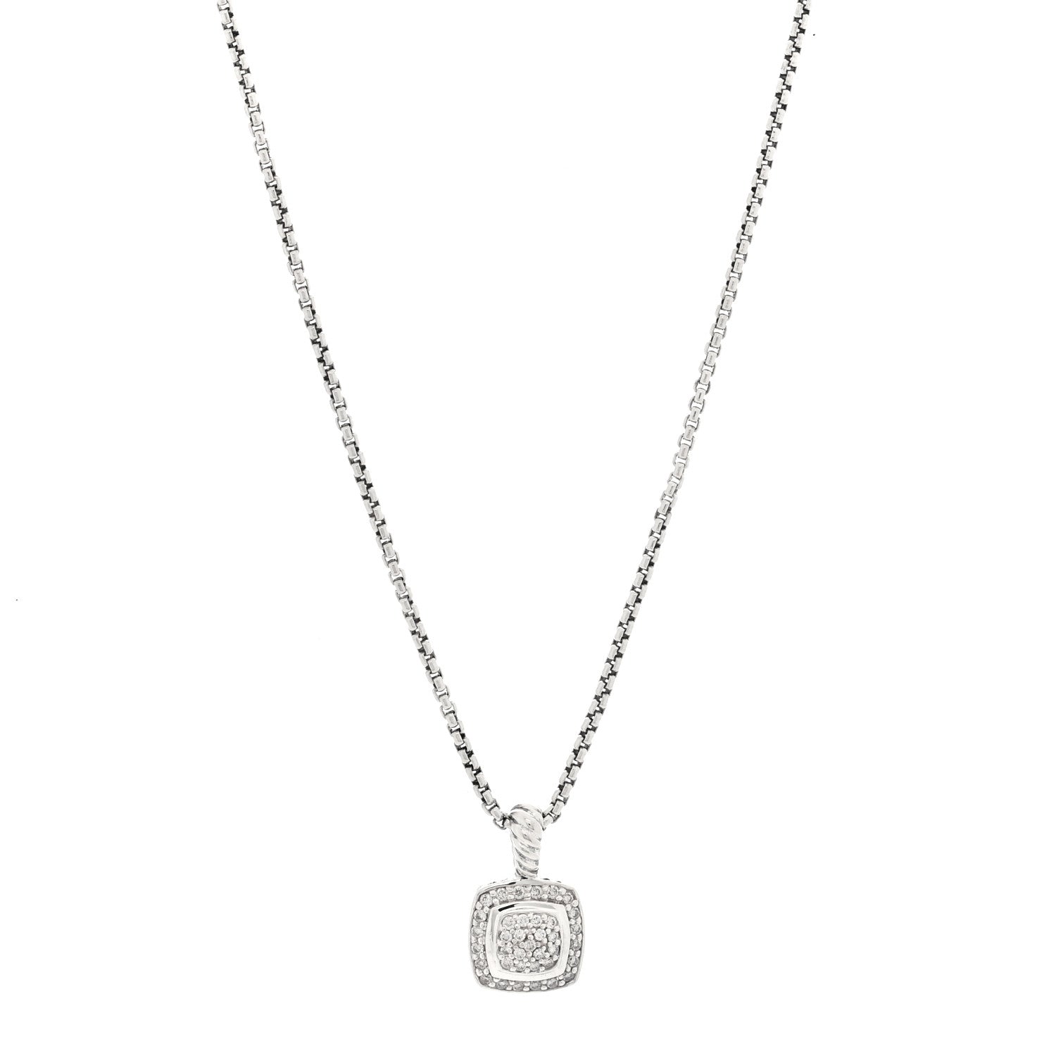 David Yurman Sterling Silver Diamond Pave 7mm Petite Albion Pendant Necklace 1 of 5