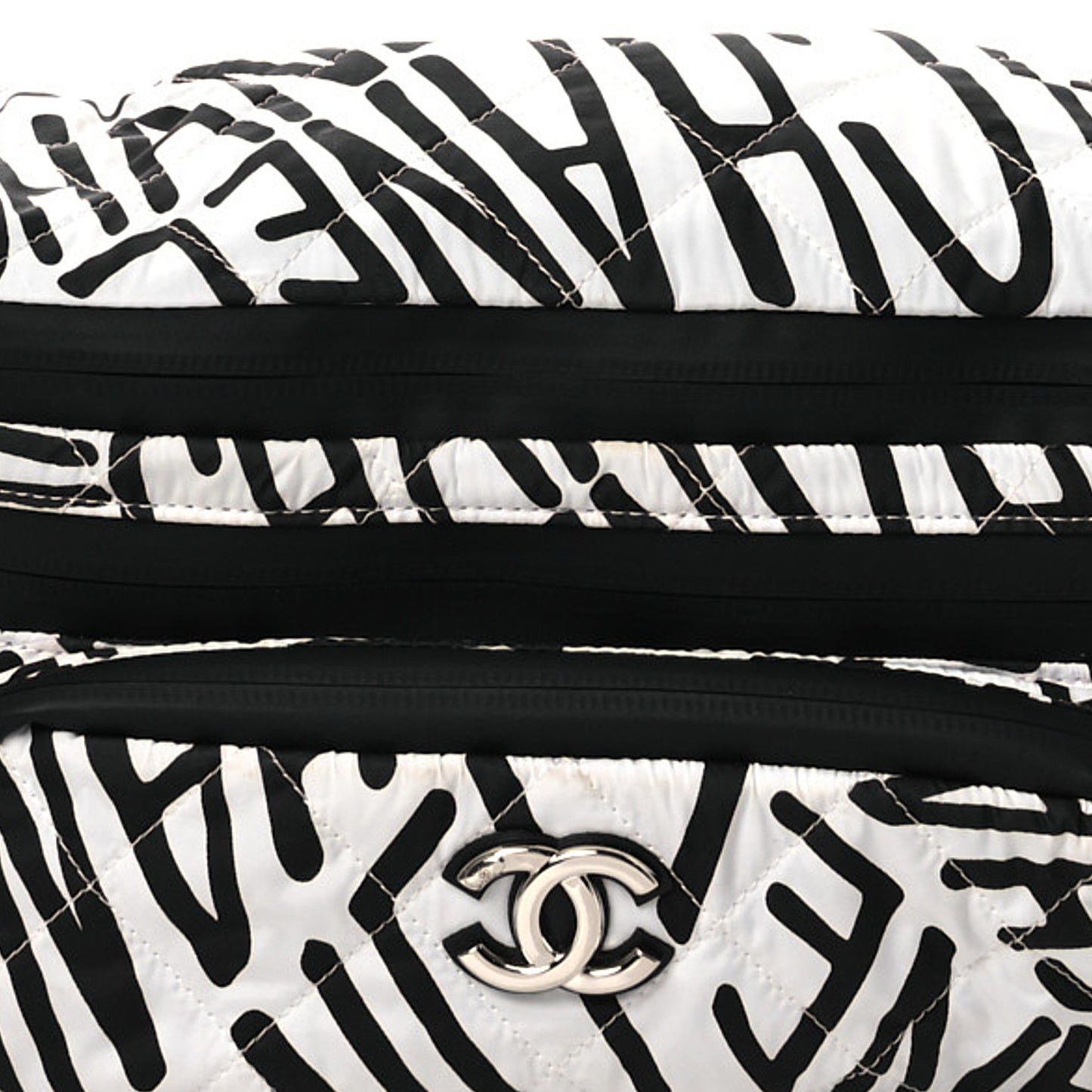 Nylon Printed Quilted Coco Neige Convertible Backpack Black White