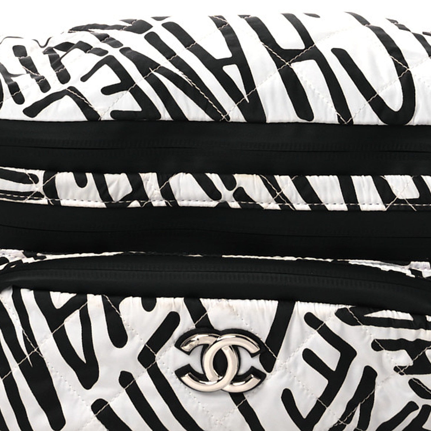 Chanel Nylon Printed Quilted Coco Neige Convertible Backpack Black White 11 of 18