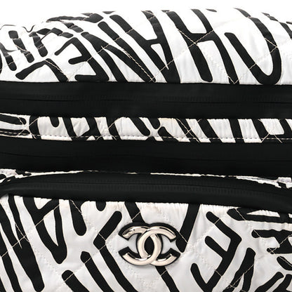 Chanel Nylon Printed Quilted Coco Neige Convertible Backpack Black White 11 of 18