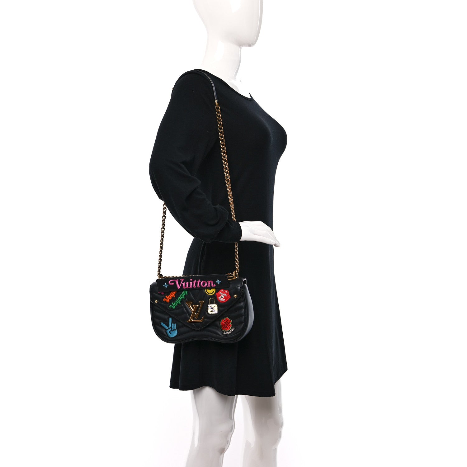 Louis Vuitton Calfskin Embroidered New Wave Chain MM Black 2 of 9