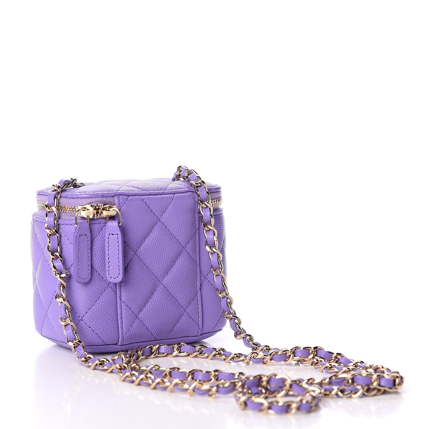 Caviar Quilted Mini Vanity Case With Chain Purple
