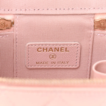 Chanel Iridescent Caviar Quilted Mini Pearl On Top Vanity Case With Chain Light Pink 6 of 11