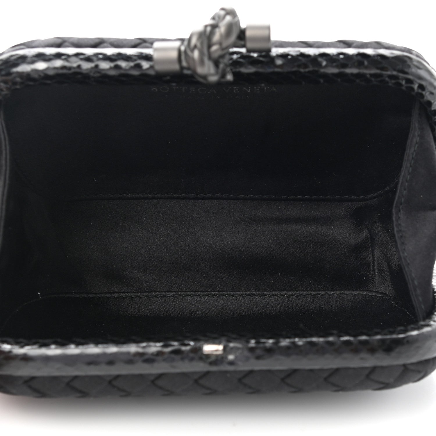 Bottega Veneta Satin Ayers Intrecciato Chain Knot Clutch Black 5 of 6