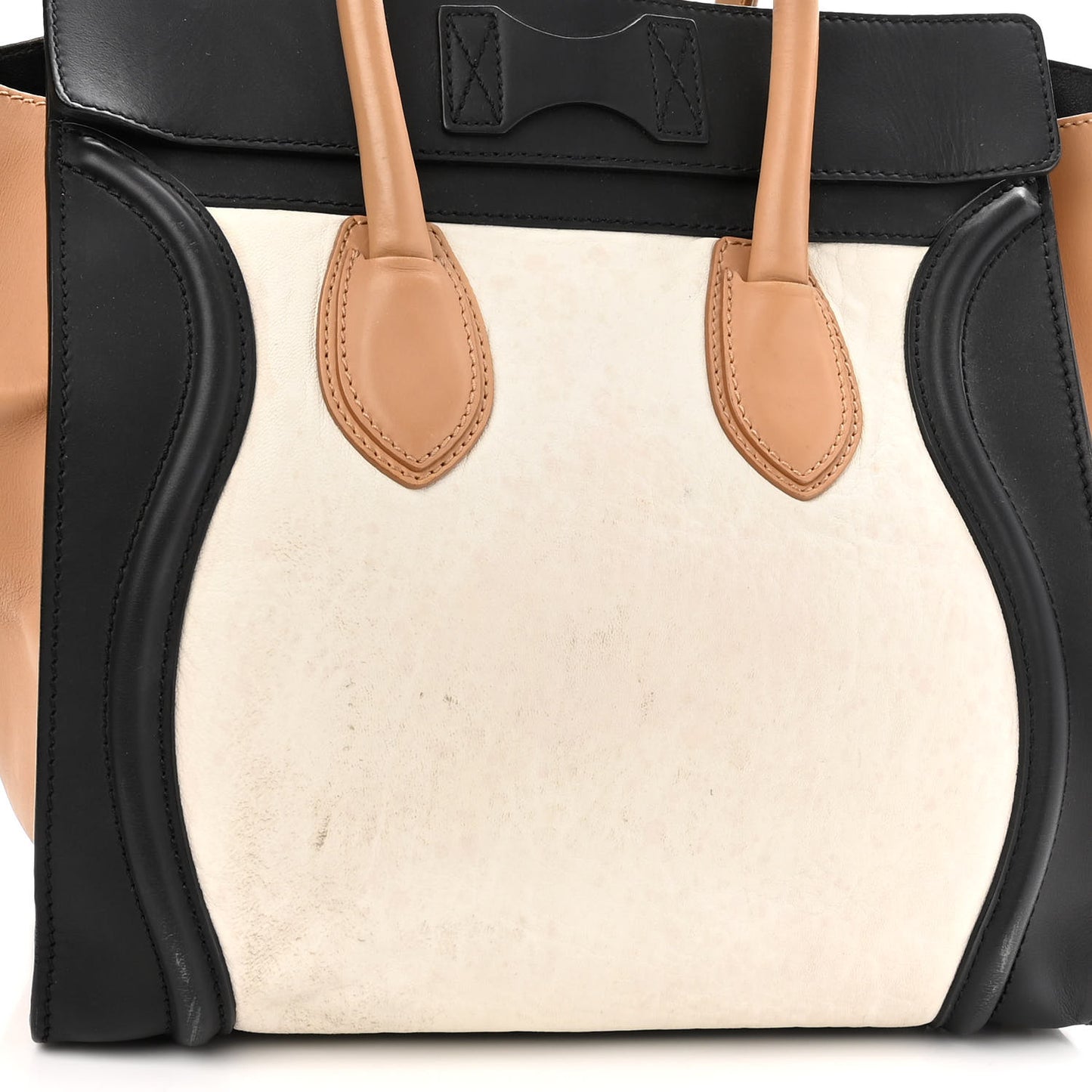Calfskin Shrunken Lambskin Micro Tri-Color Luggage Black Brown White