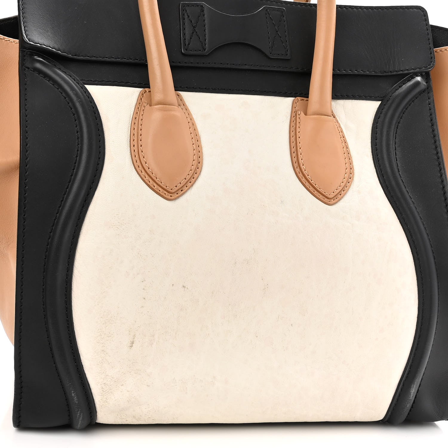 Celine Calfskin Shrunken Lambskin Micro Tri-Color Luggage Black Brown White 11 of 13