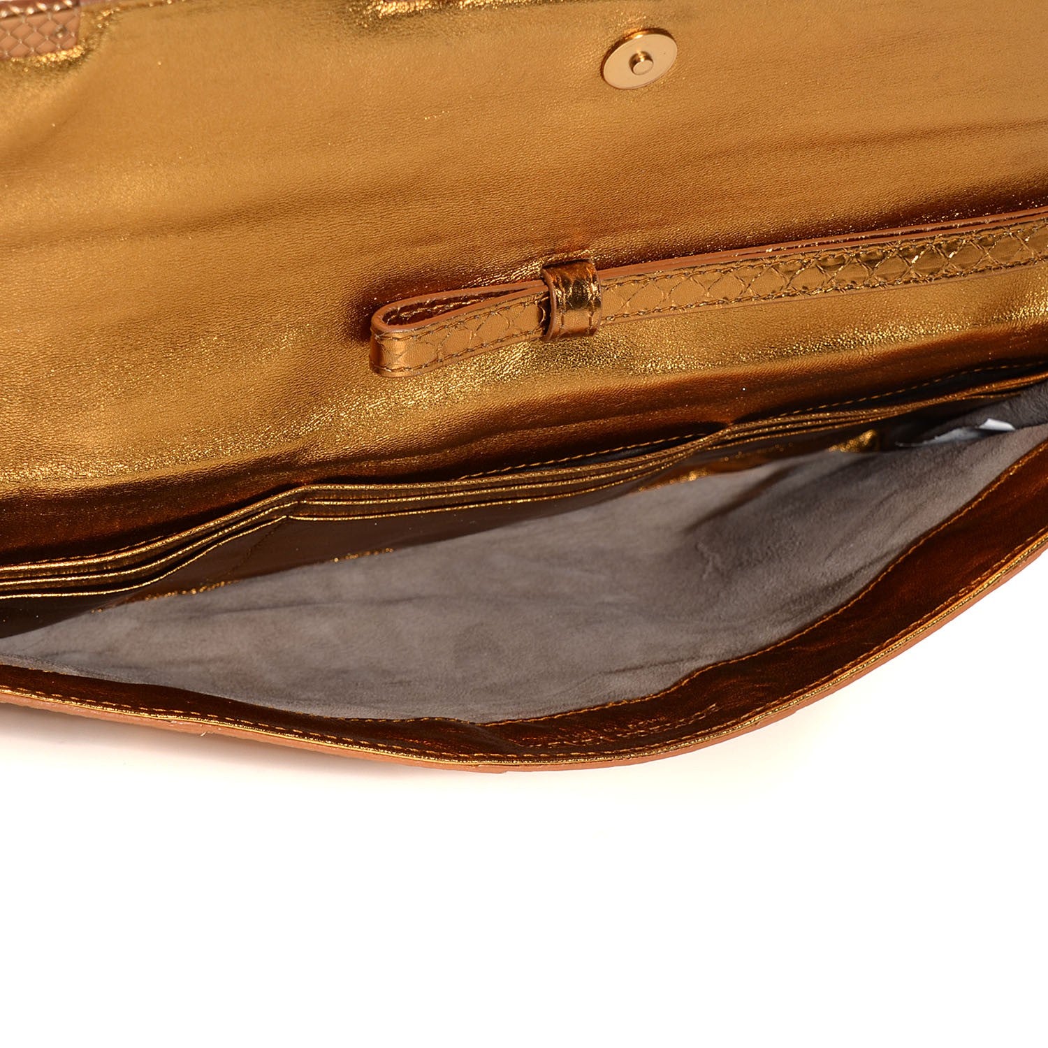 Bottega Veneta Ayers Snakeskin Metal Trim Clutch Gold 5 of 8