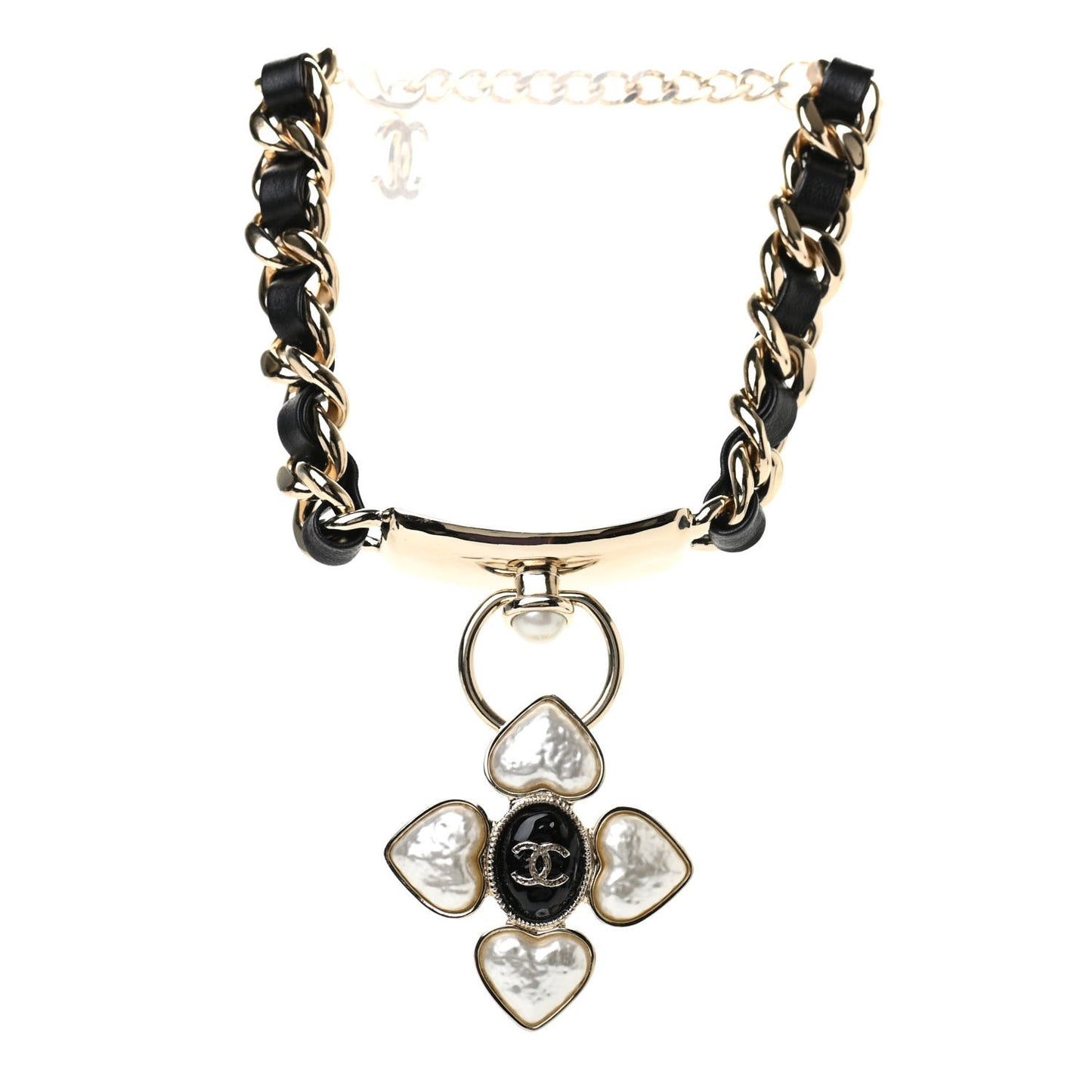 Lambskin Pearl Resin CC Choker Gold Black