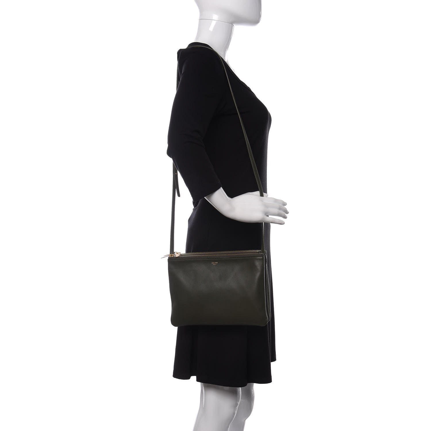 Celine Lambskin Large Trio Crossbody Bag Army Green 2 of 11