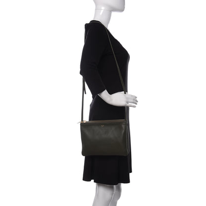 Celine Lambskin Large Trio Crossbody Bag Army Green 2 of 11