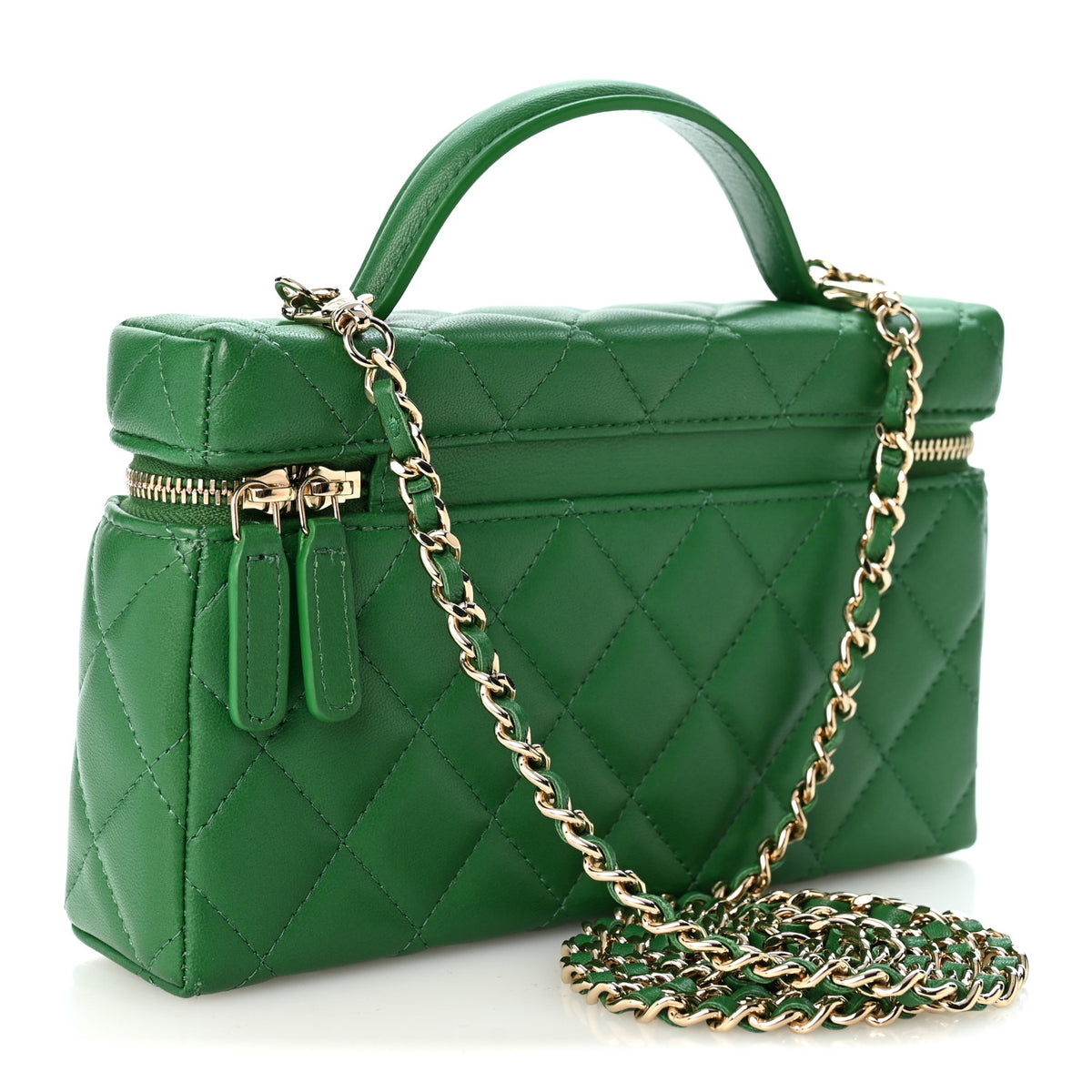Chanel Lambskin Quilted Top Handle Slim Vanity With Chain Green 3 of 10