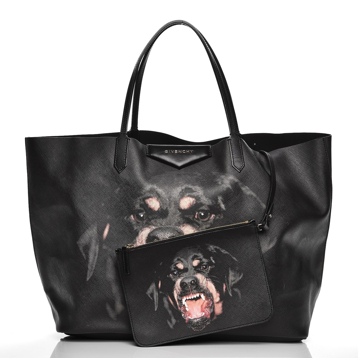 Textured Coated Canvas Rottweiler Pint Large Antigona Tote Black