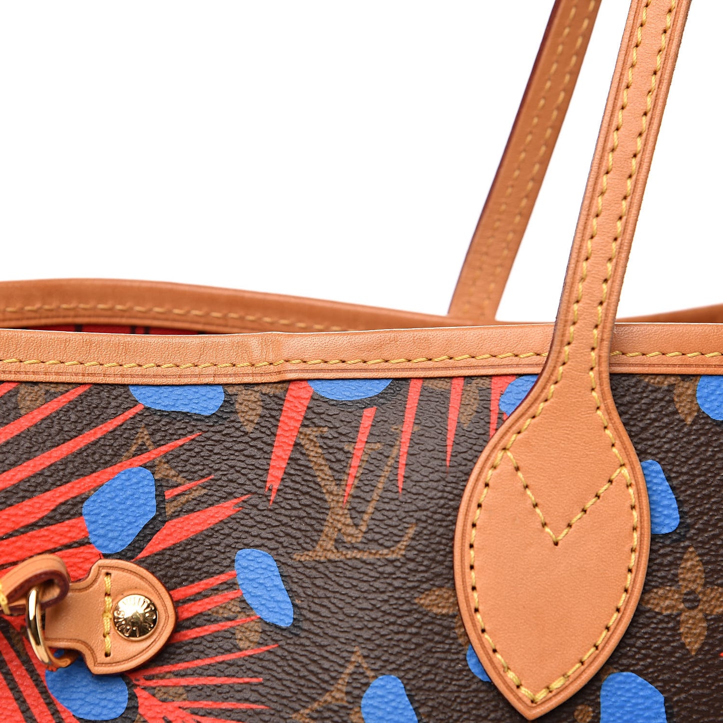 Monogram Jungle Dots Neo Neverfull MM Coquelicot Denim
