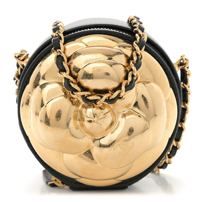 Chanel Metallic Lambskin Quilted Camelia Clutch Gold Black 1 of 10