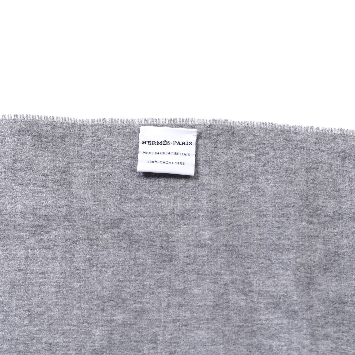 Hermes Cashmere Fringe Double Face Stole Gris Flanelle Ivoire 3 of 3
