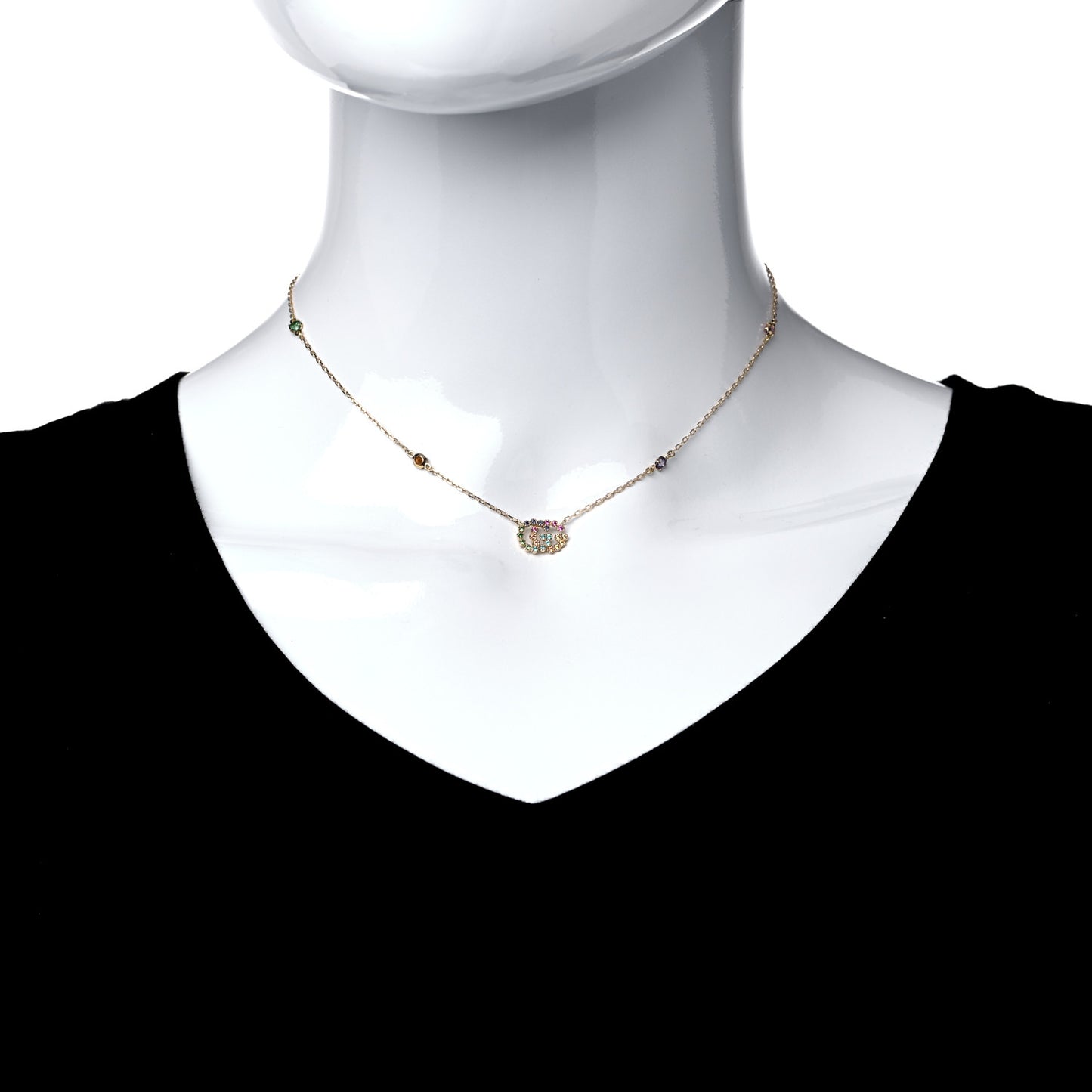 18K Yellow Gold Citrine Tsavorite Blue Topaz Amethyst GG Running Pendant Necklace