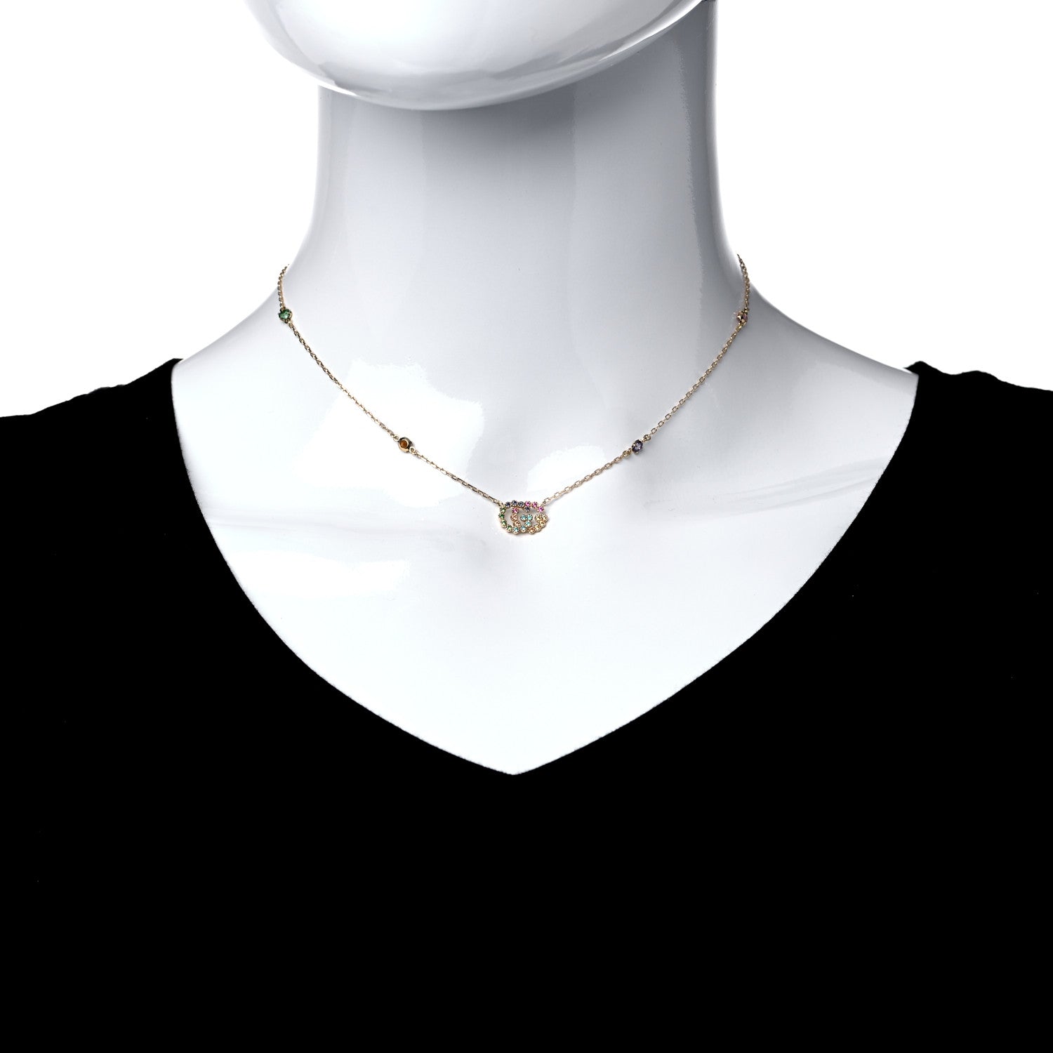 Gucci 18K Yellow Gold Citrine Tsavorite Blue Topaz Amethyst GG Running Pendant Necklace 2 of 6
