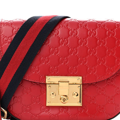 Gucci Guccissima Web Medium Padlock Messenger Shoulder Bag Hibiscus Red 8 of 14