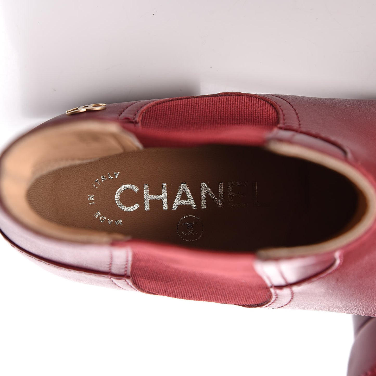 Calfskin Chelsea CC Short Boots 38 Bordeaux