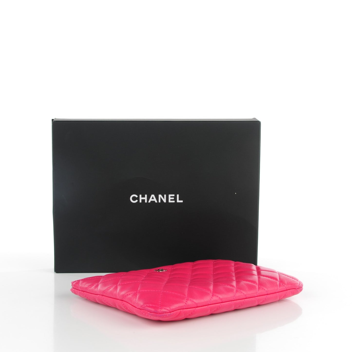 Lambskin Quilted Medium Cosmetic Case Dark Pink