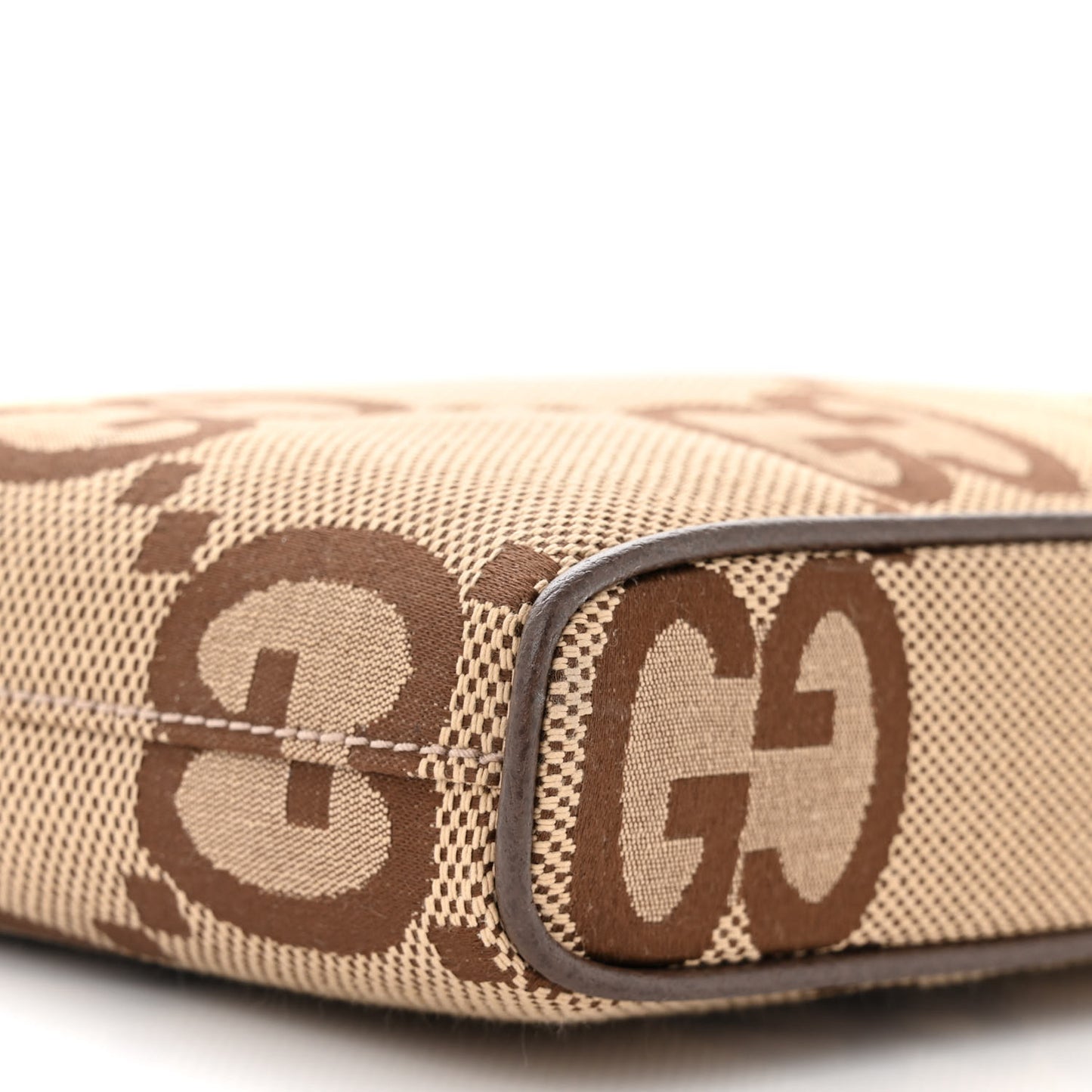 Monogram Jumbo GG Textured Dollar Calfskin Web Wristlet Messenger Bag Camel Ebony New Acero